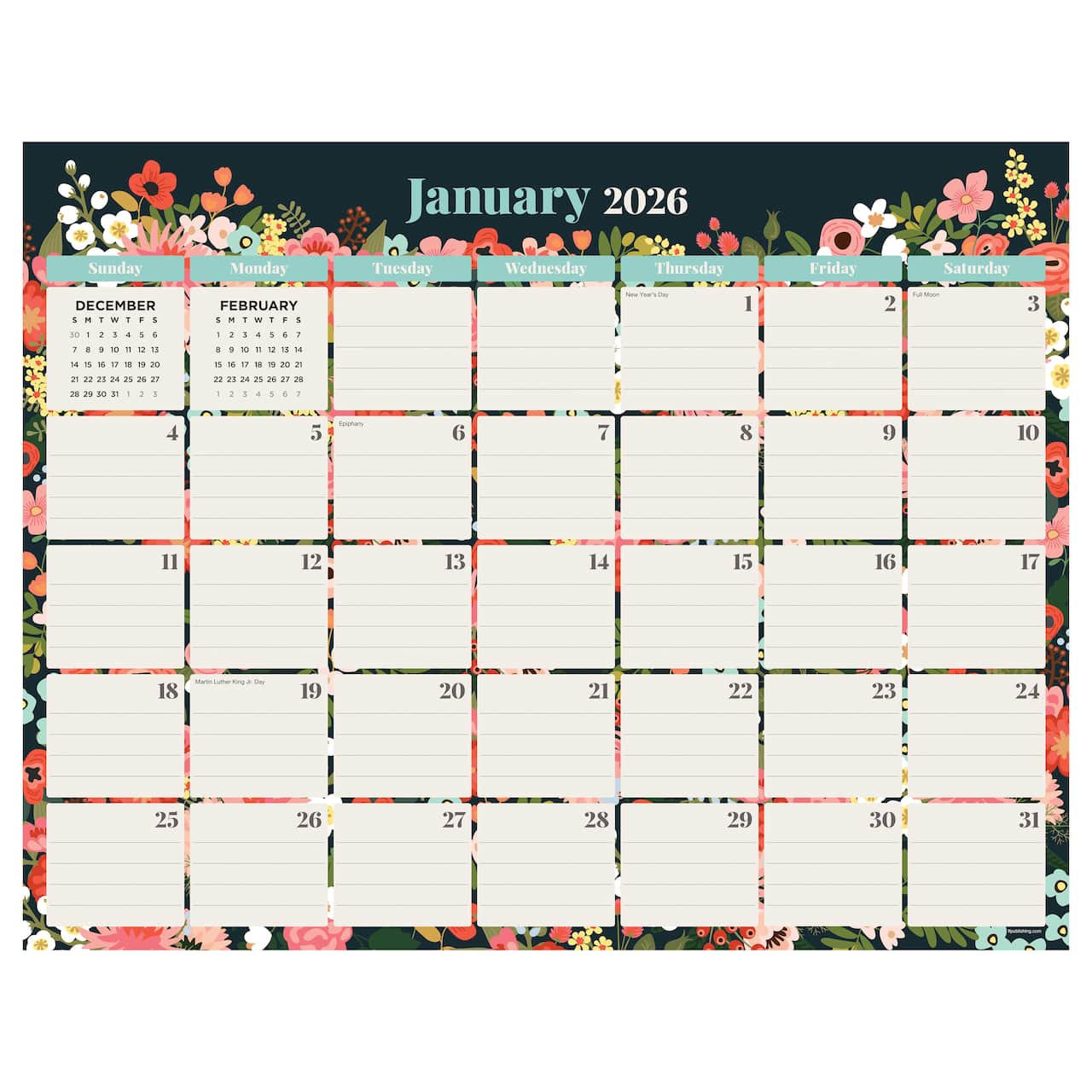 2026 Bountiful Blooms Medium Desk Pad Monthly Blotter Calendar